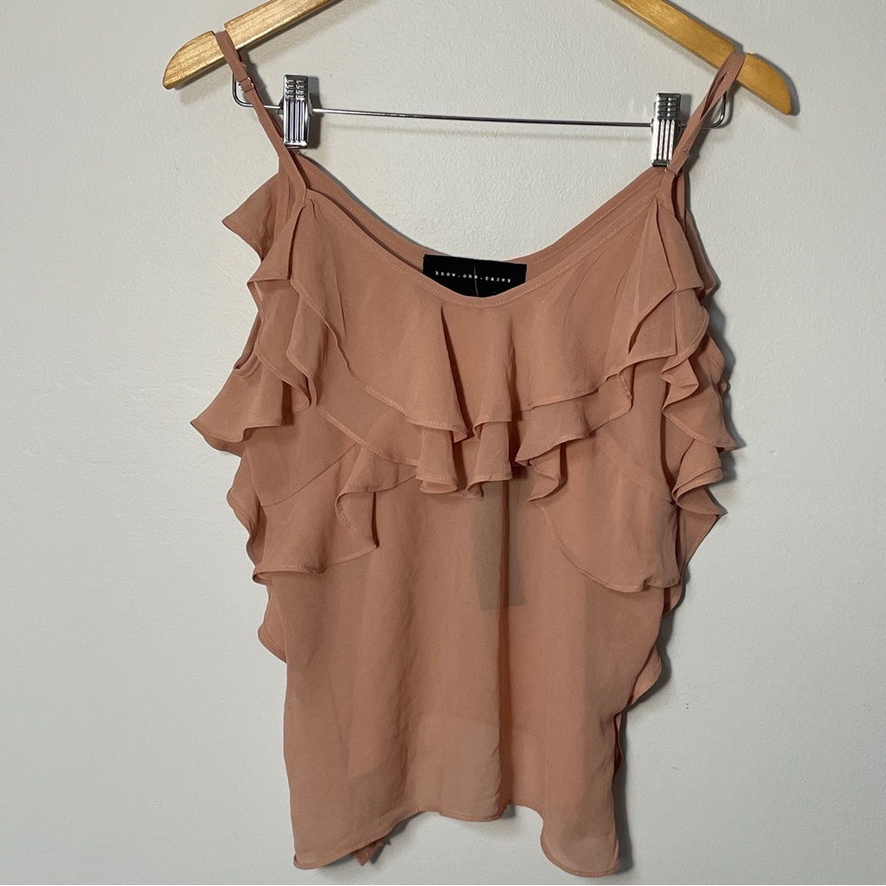 Know One Cares Pink Ruffle Semi-Sheer Tank Top Women’s size xs, NWT